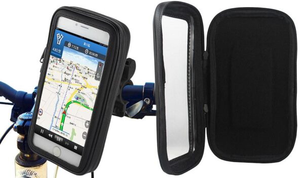Uchwyt rowerowy na telefon smartfona na kierownicę wodoodporny 5,5 cala czarny