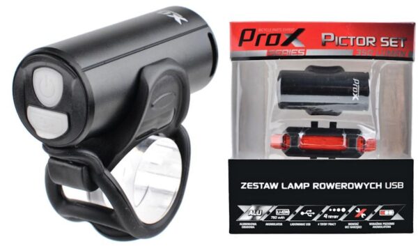 Zestaw lamp rowerowych ProX PICTOR SET CREE 350Lm + 5 diod SMD 10Lm USB